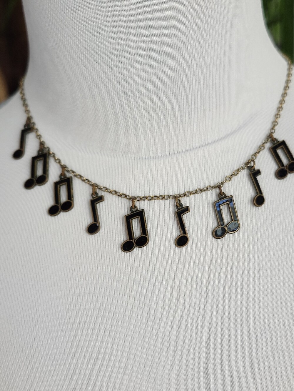 Vintage 1970s Pididdly Links Black Enamel Musical Notes Necklace Kingston NY Tag